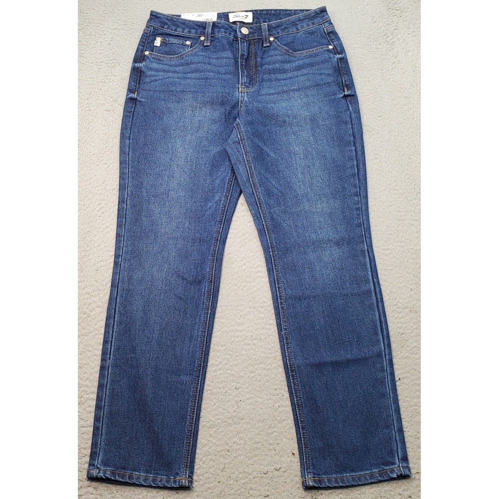 Seven7 Straight Jeans Womens 6 Blue Denim Stretch‎ Comfort Whiskered High Rise